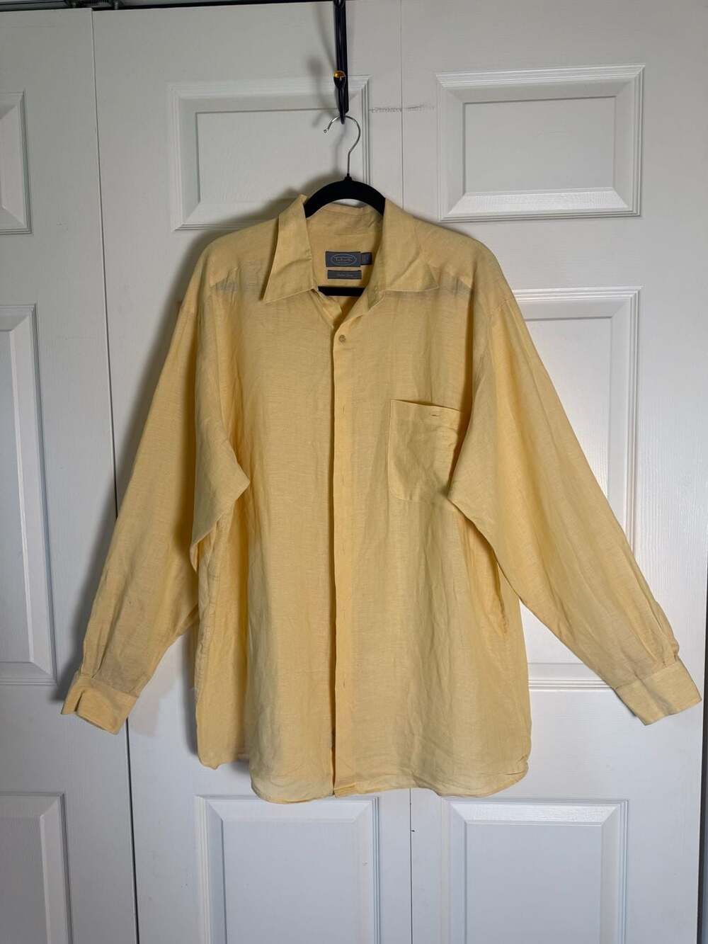 Talbots Mens XL Yellow 100% Linen Button Front Long Sleeve Beach Casual Shirt